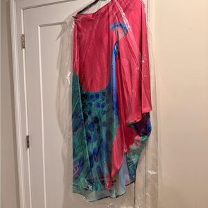 Ramona LaRue Pink Peacock Silky Satin Chiffon Kaftan